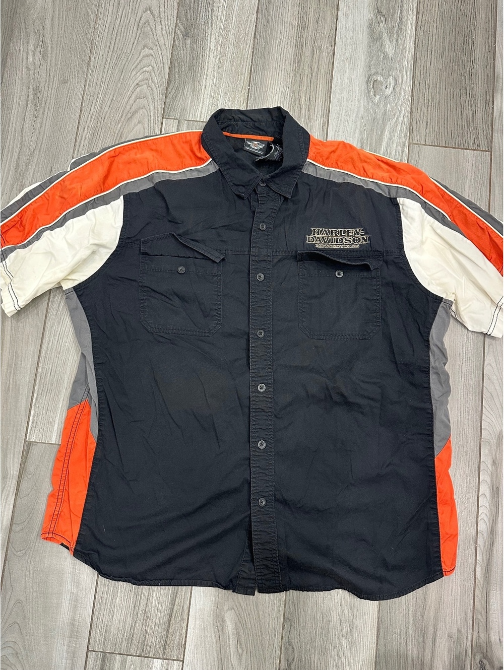 Harley-Davidson Men's 2XL Short Sleeve Button-Up Shirt with Flame Design